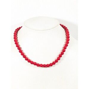 Vintage Red Glass Bead Necklace Single Strand MCM Rockabilly 17"
